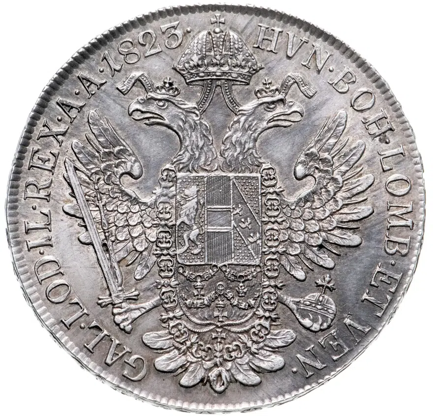 Австрия 1 талер (thaler) 1823 A  знак монетного двора "A" - Вена