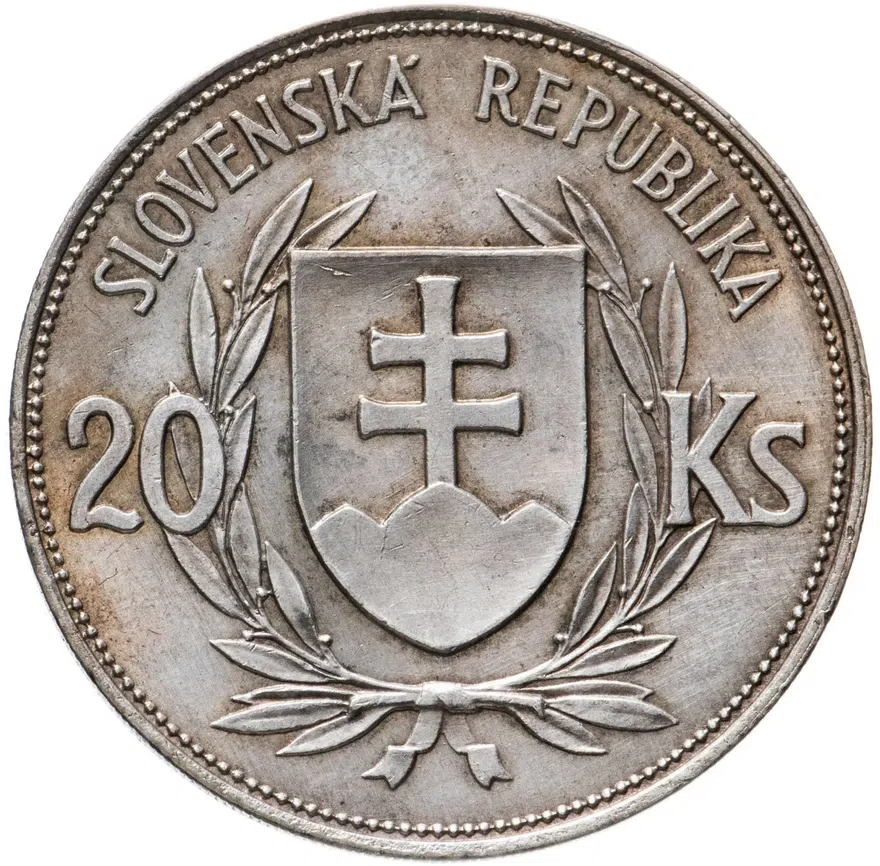 Словакия 20 крон (korun) 1939  Йозеф Тисо - первый президент Словацкой республики, реверс