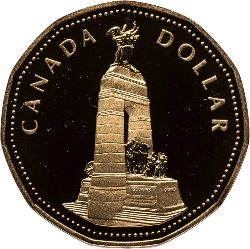 Канада 1 доллар (dollar) 1994 Национальный мемориал, аверс