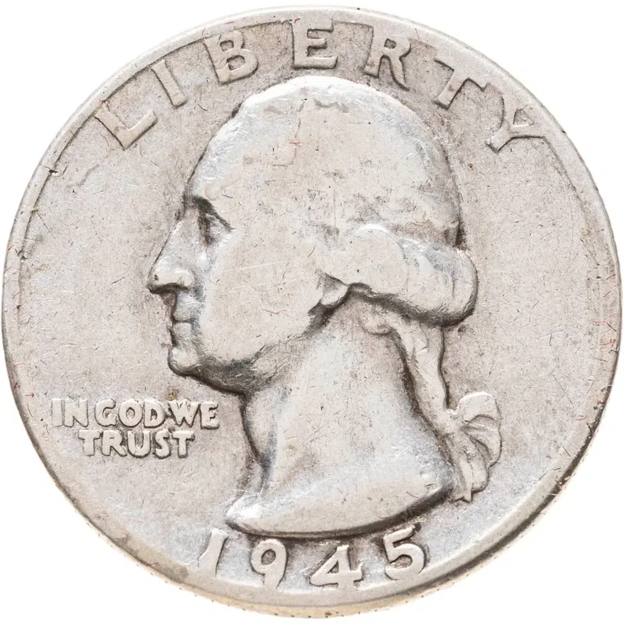 США 25 центов (квотер, 1/4 доллара, quarter dollar) 1945  Washington Quarter Без отметки монетного двора, аверс