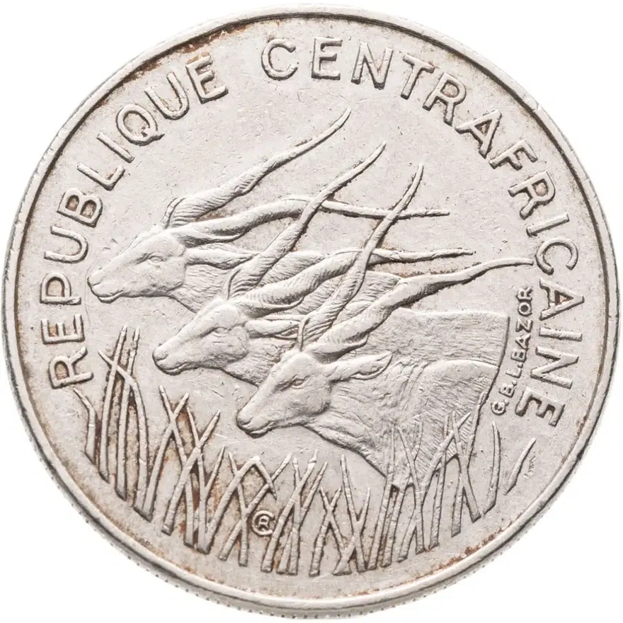 Центральноафриканская Республика 100 франков (francs) 1975, реверс