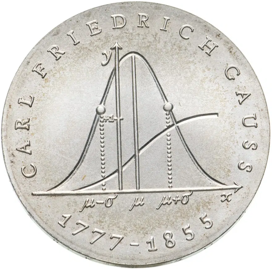 Германия (ГДР) 20 марок (mark) 1977  200 лет со дня рождения Карла Фридриха Гаусса, реверс