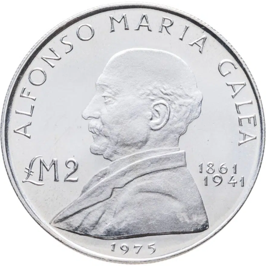 Мальта 2 лиры (liri) 1975  Альфонсо Мария Галеа, реверс