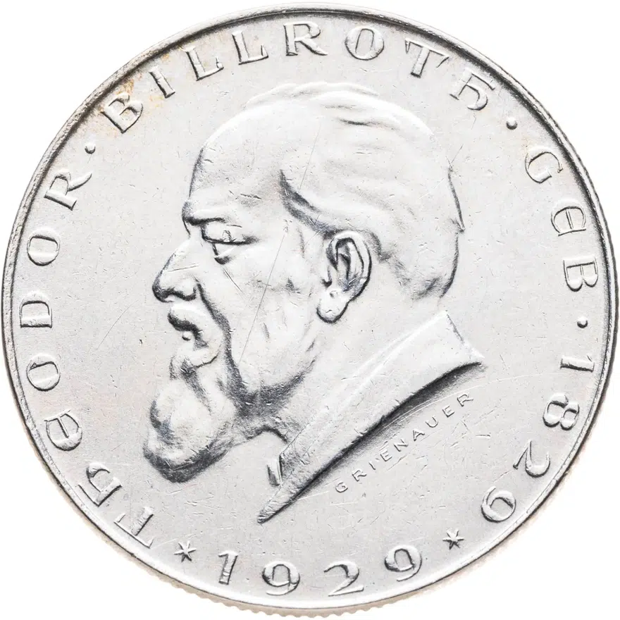 Австрия 2 шиллинга (shillings) 1929  100 лет со дня рождения Теодора Бильрота