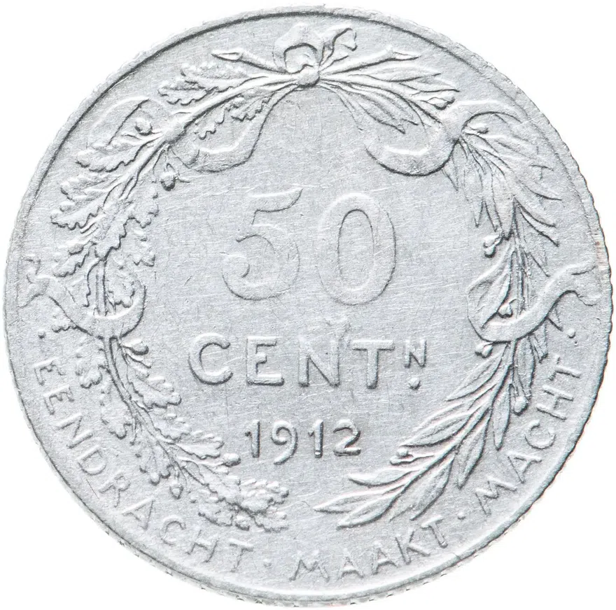 Бельгия 50 сантимов (centimes) 1912  Надпись на голландском - 'ALBERT KONING DER BELGEN'