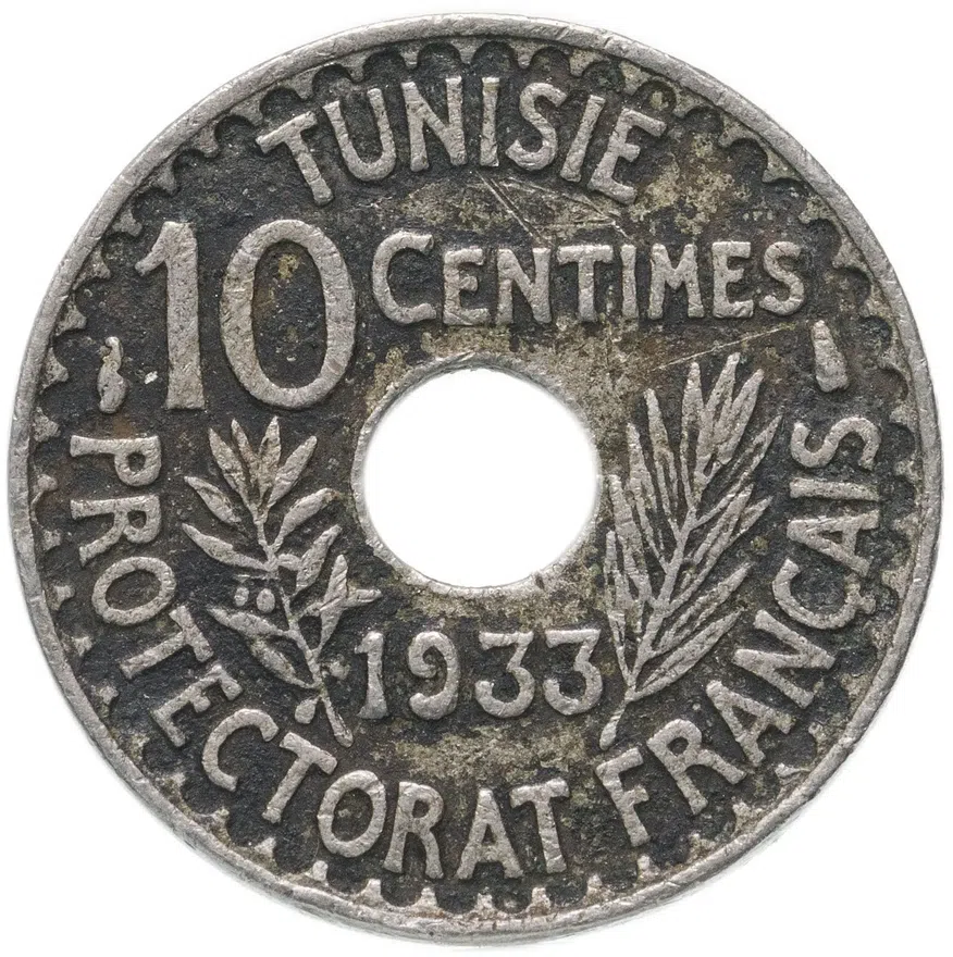 10 сантимов (centimes) 1933 Тунис, аверс