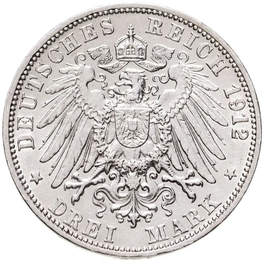Германия (Империя) 3 марки (mark) 1912 G  Баден, реверс
