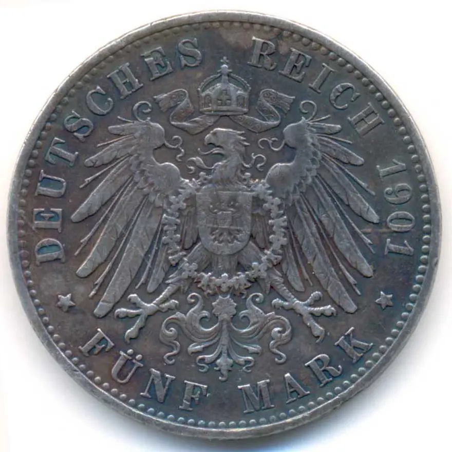 Германия (Империя) 5 марок (mark) 1901, реверс