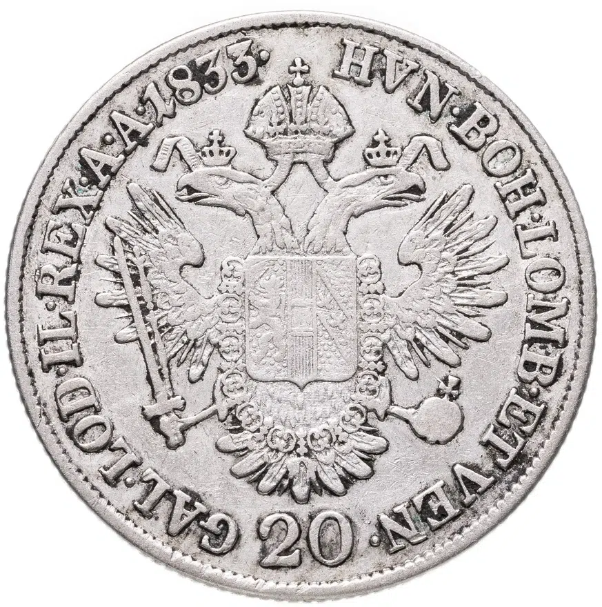 Австрия 20 крейцеров (kreuzer) 1833 A  знак монетного двора "A" - Вена
