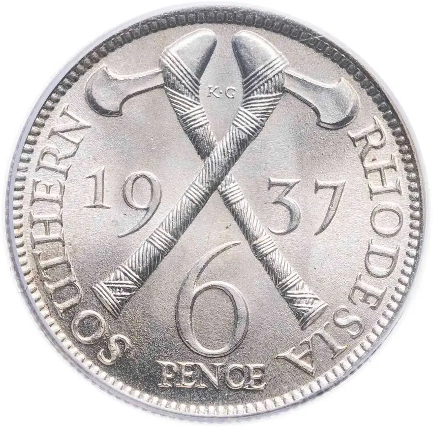 Южная Родезия 6 пенсов (pence) 1937 в слабе PCGS МS64, реверс