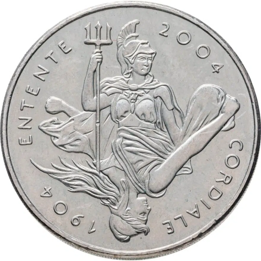 Великобритания 5 фунтов (pounds) 2004 "100 лет Англо-французскому «сердечному соглашению» (Антанта)", реверс