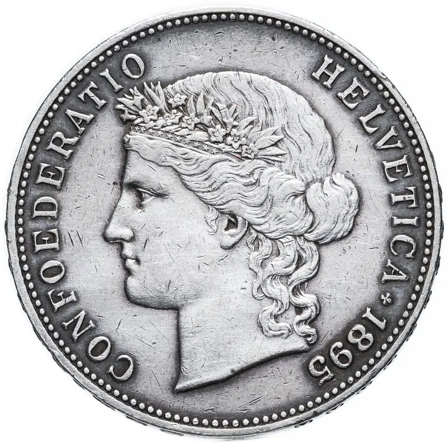 Швейцария 5 франков (francs) 1895, реверс