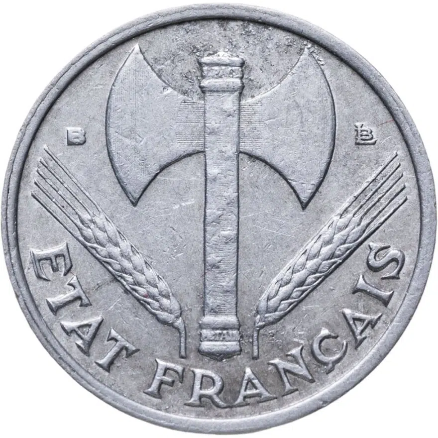 Франция 50 сантимов (centimes) 1944  ÉTAT FRANÇAIS знак монетного двора: "B" - Бомон-ле-Роже, реверс