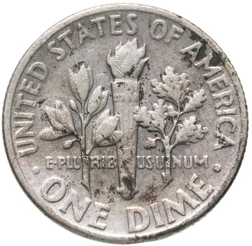 США 10 центов (дайм, one dime) 1947 "Silver Roosevelt Dime (Рузвельт)" без обозначения монетного двора, реверс