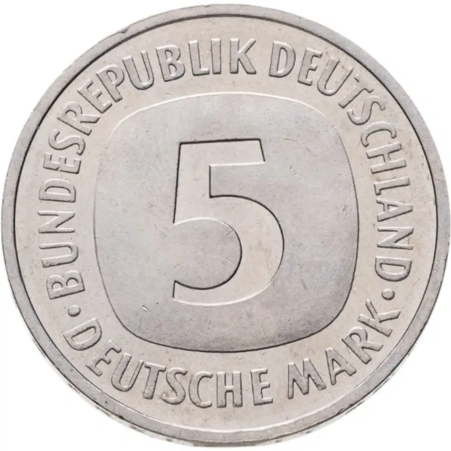 Германия 5 марок 1991 J знак монетного двора "J" - Гамбург, аверс