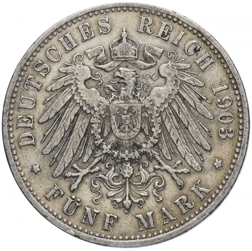 Германия (Империя) 5 марок (mark) 1903 D Бавария, реверс