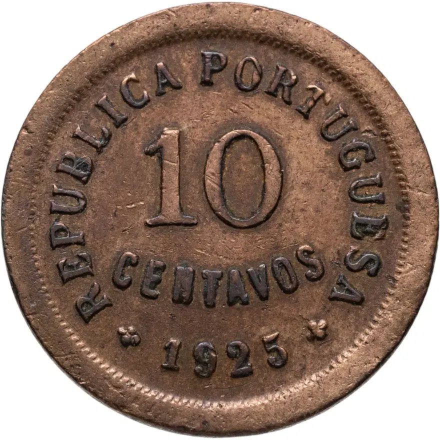 Португалия 10 сентаво (centavos) 1925, реверс
