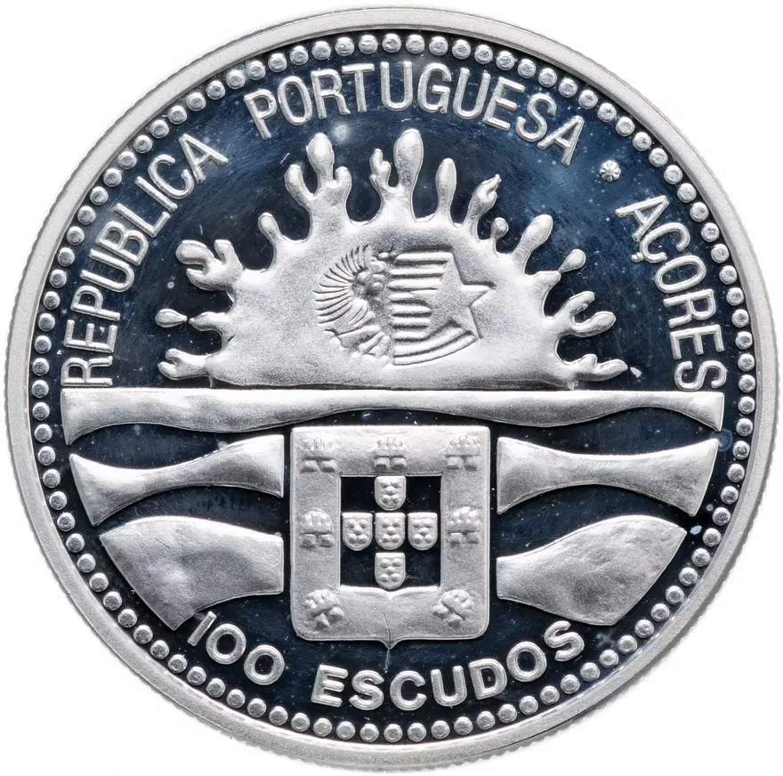 Португалия 100 эскудо (escudos) 1995   "100 лет автономии Азорские острова", аверс