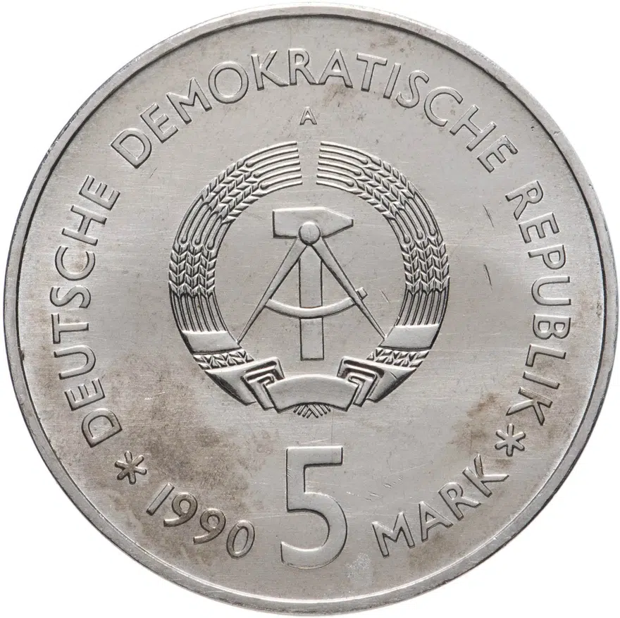 Германия (ГДР) 5 марок (mark) 1990 "Исторический музей в здании берлинского арсенала (цейхгауз)", реверс