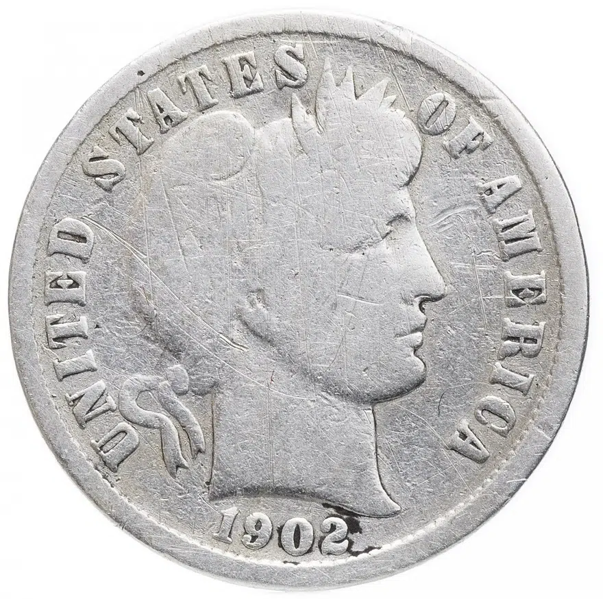 США 10 центов (дайм, one dime) 1902   Barber Dime Без отметки монетного двора