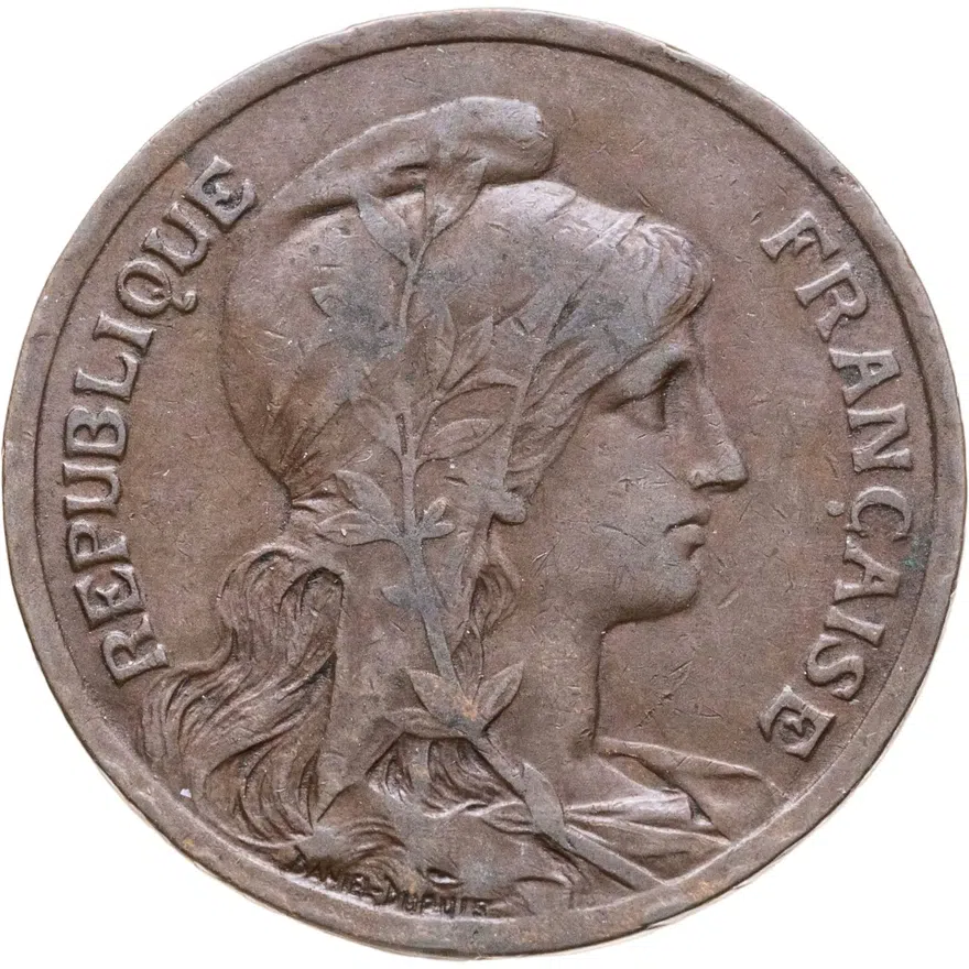 Франция 10 сантимов (centimes) 1917  Без отверстия в центре, аверс