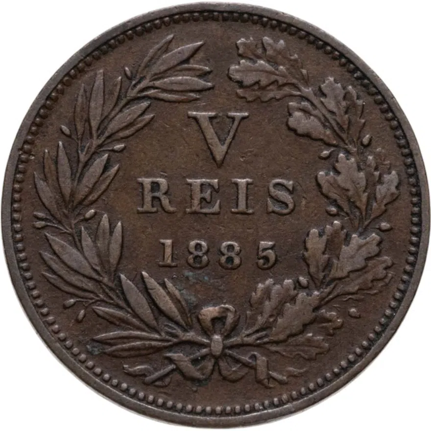 Португалия 5 реалов (рейс, reis) 1885, реверс