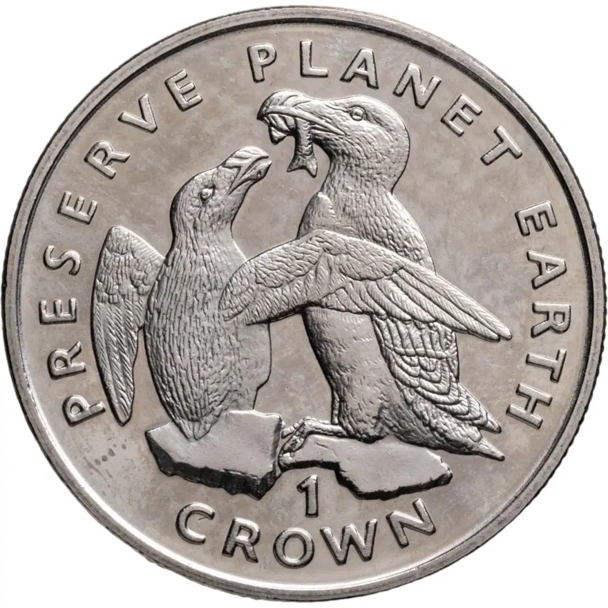 Остров Мэн 1 крона (crown) 1996  Заповедник планета Земля - Гагарки, аверс