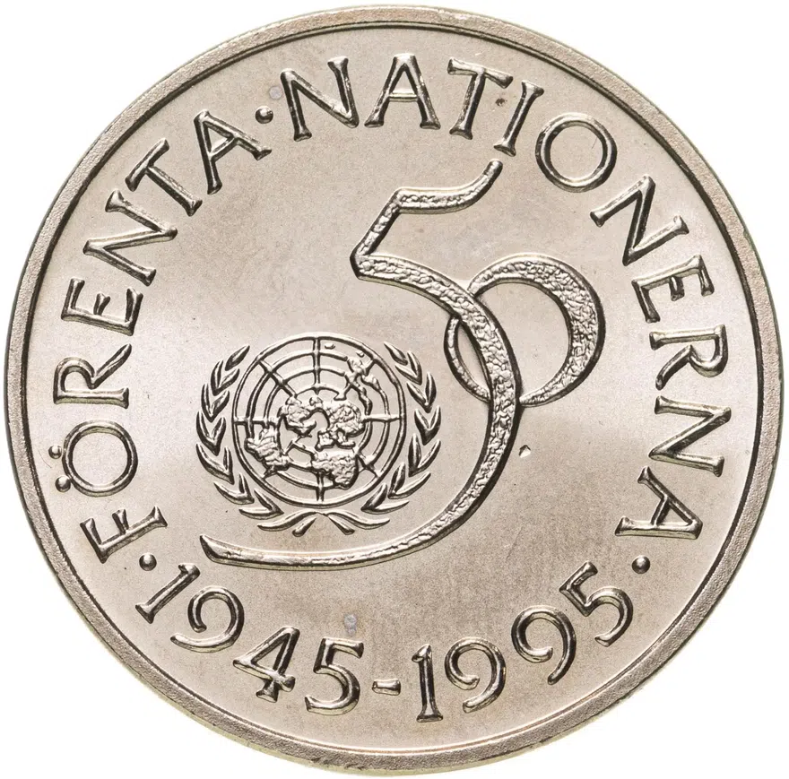 Швеция 5 крон (kronor) 1995  50 лет Организации Объединенных Наций (ООН), реверс