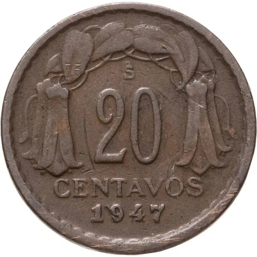 Чили 20 сентаво (centavos) 1947, реверс