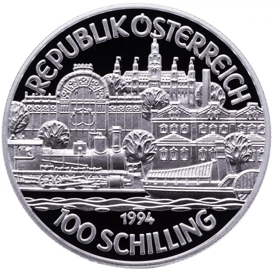 Австрия 100 шиллингов (shillings) 1994 "Франц Иосиф I" в футляре с сертификатом, реверс