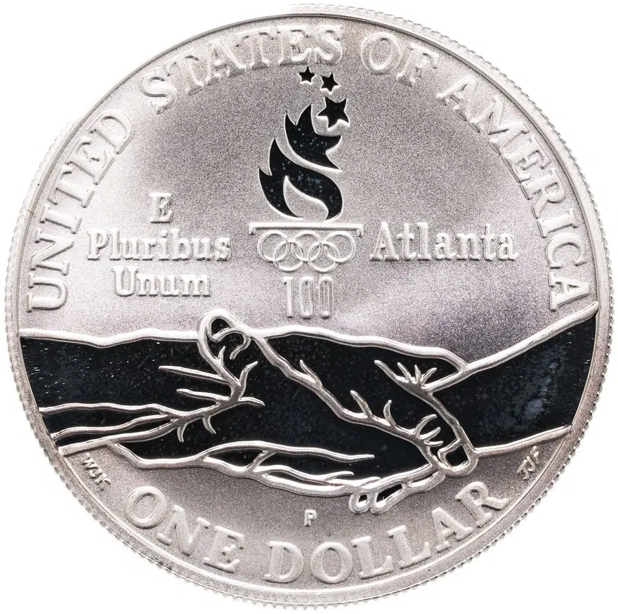 США, Филадельфия 1 доллар (dollar) 1995 P  XXVI летние Олимпийские Игры, Атланта 1996 - Гимнастика знак монетного двора: "P", реверс