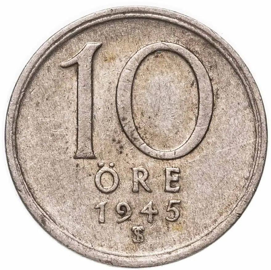 Швеция 10 эре (ore) 1945  TS, аверс