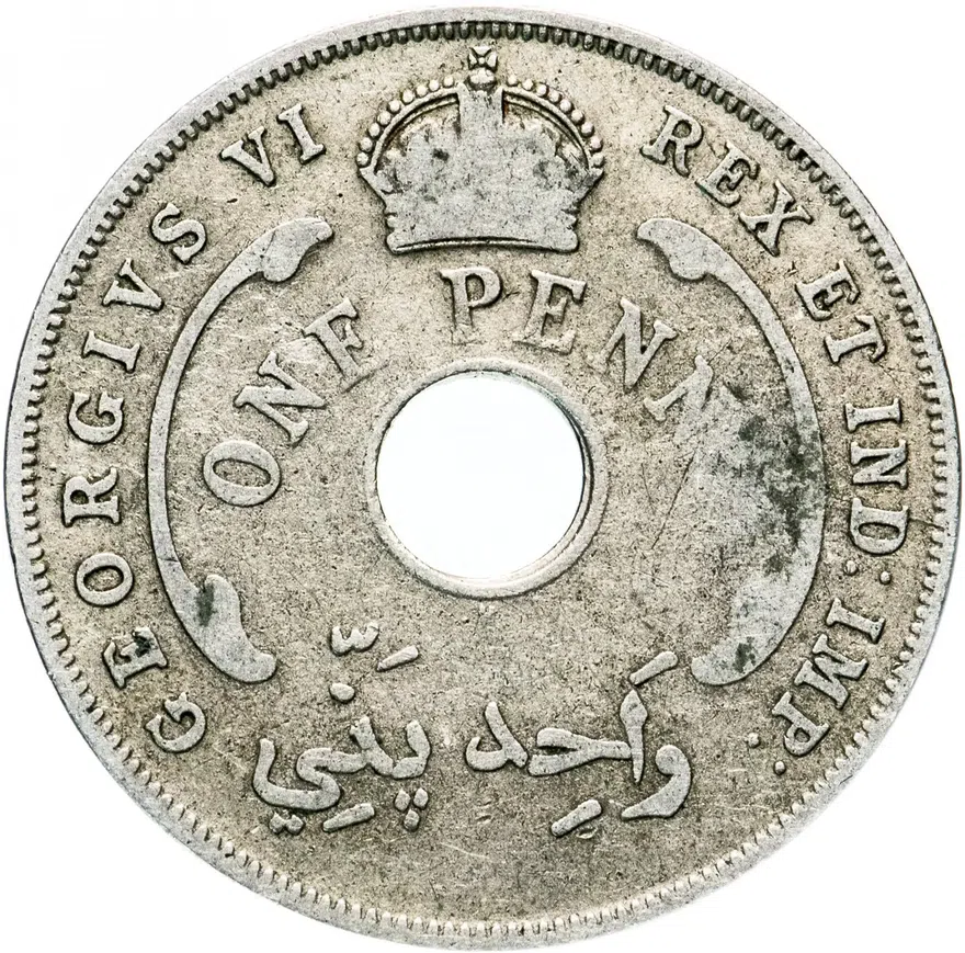 Британская Западная Африка 1 пенни (penny) 1946 знак монетного двора: "H" - Хитон, Бирмингем