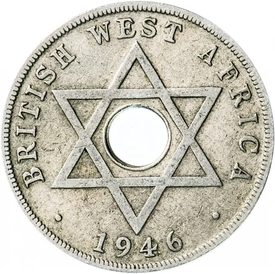 Британская Западная Африка 1 пенни (penny) 1946 знак монетного двора: "H" - Хитон, Бирмингем, реверс