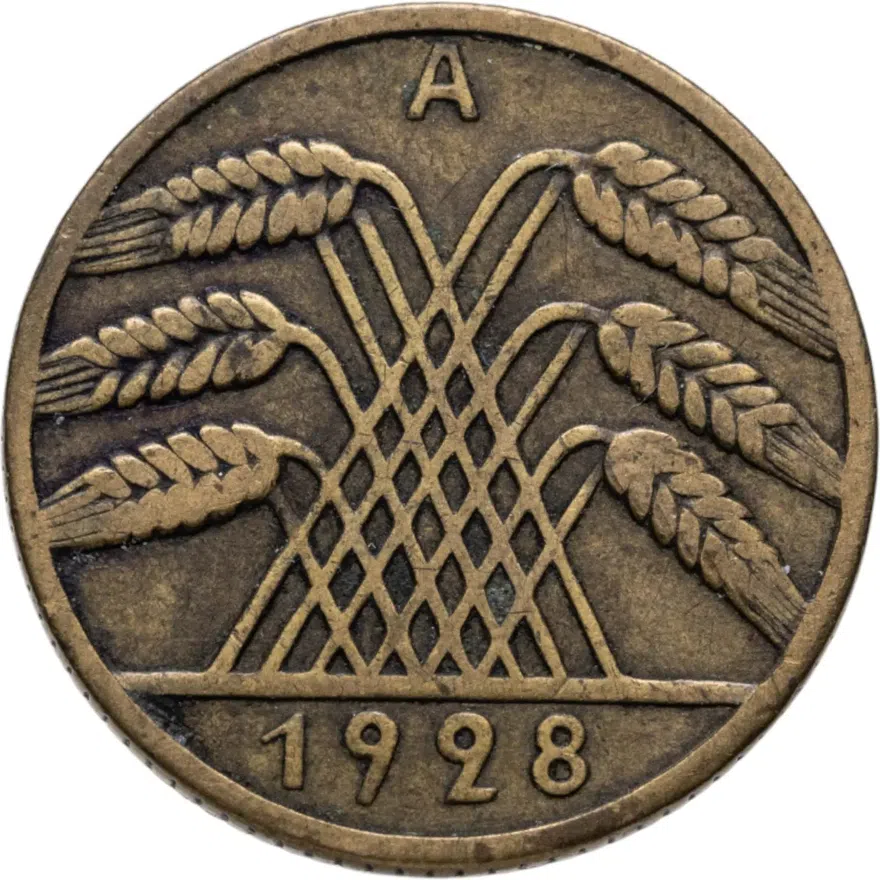 Германия 10 рейхспфеннигов (reichspfennig) 1928, знак монетного двора "A" — Берлин