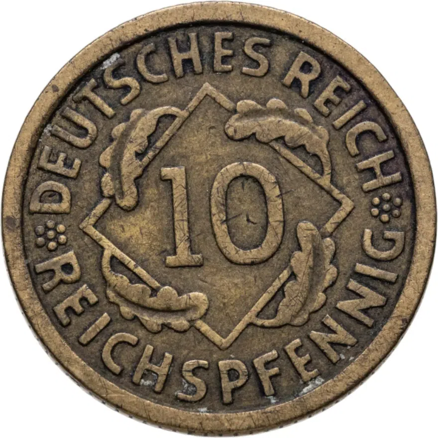 Германия 10 рейхспфеннигов (reichspfennig) 1928, знак монетного двора "A" — Берлин, реверс