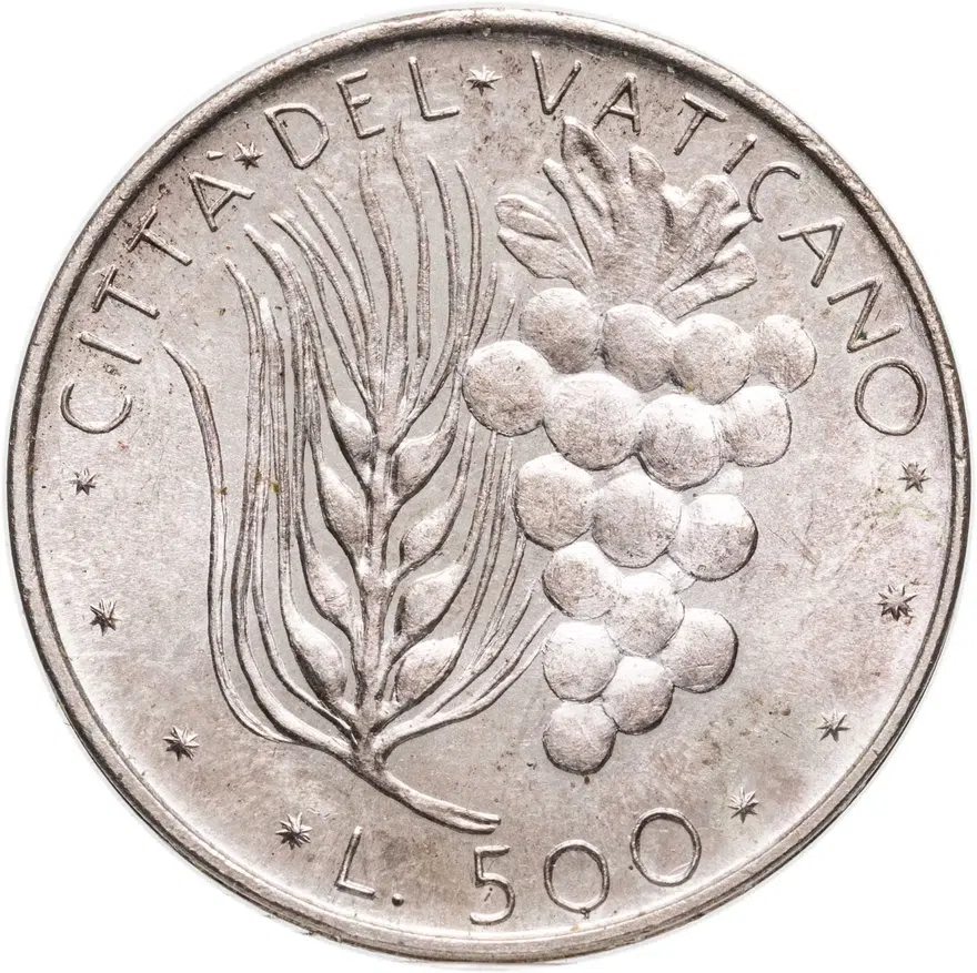 Ватикан 500 лир (lire) 1976, реверс