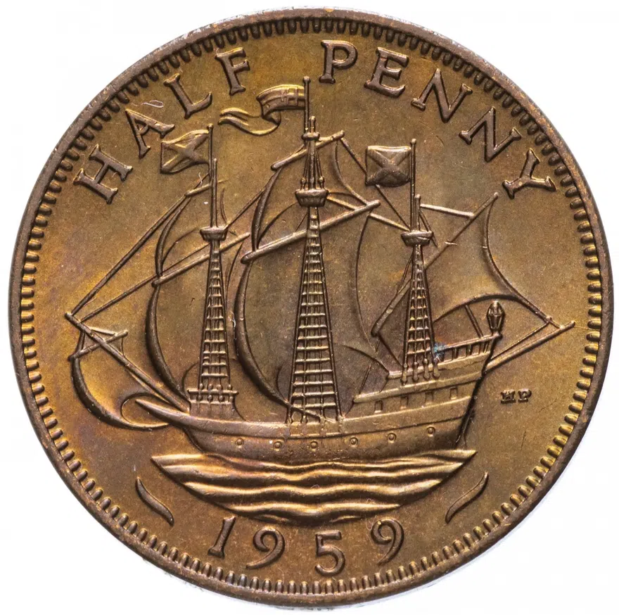 Великобритания 1/2 пенни (penny) 1959, аверс