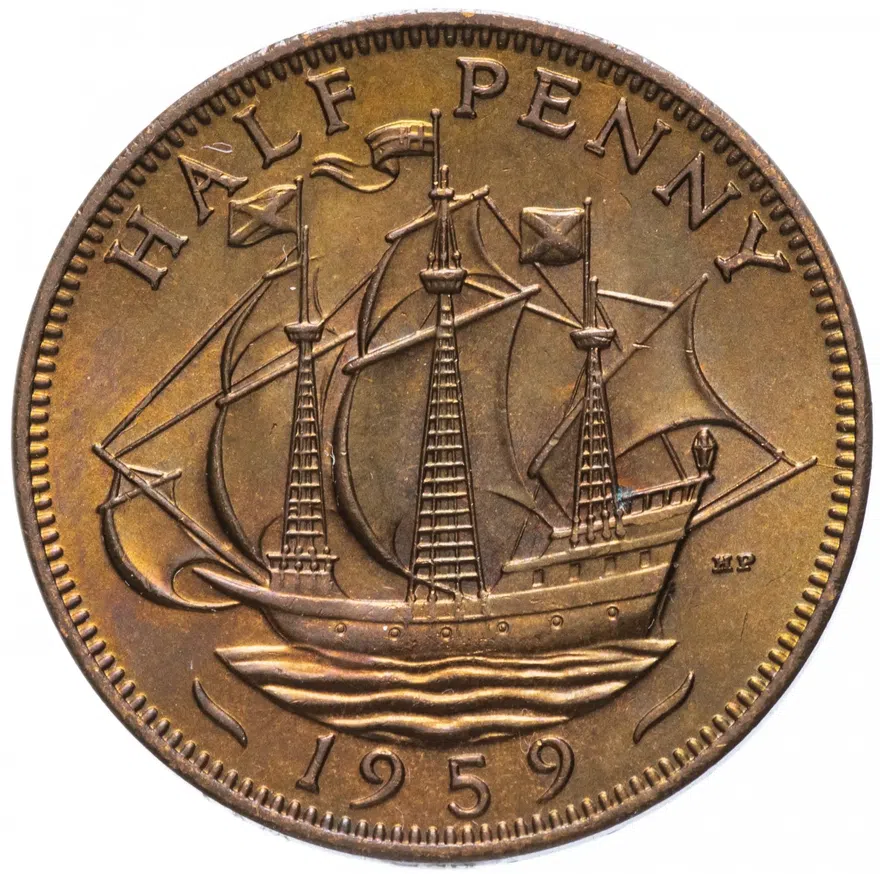 Великобритания 1/2 пенни (penny) 1959, реверс