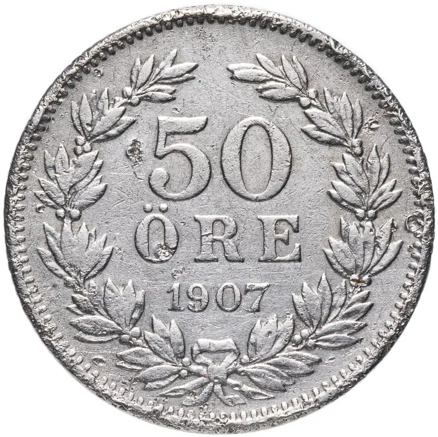 Швеция 50 эре (ore) 1907, реверс