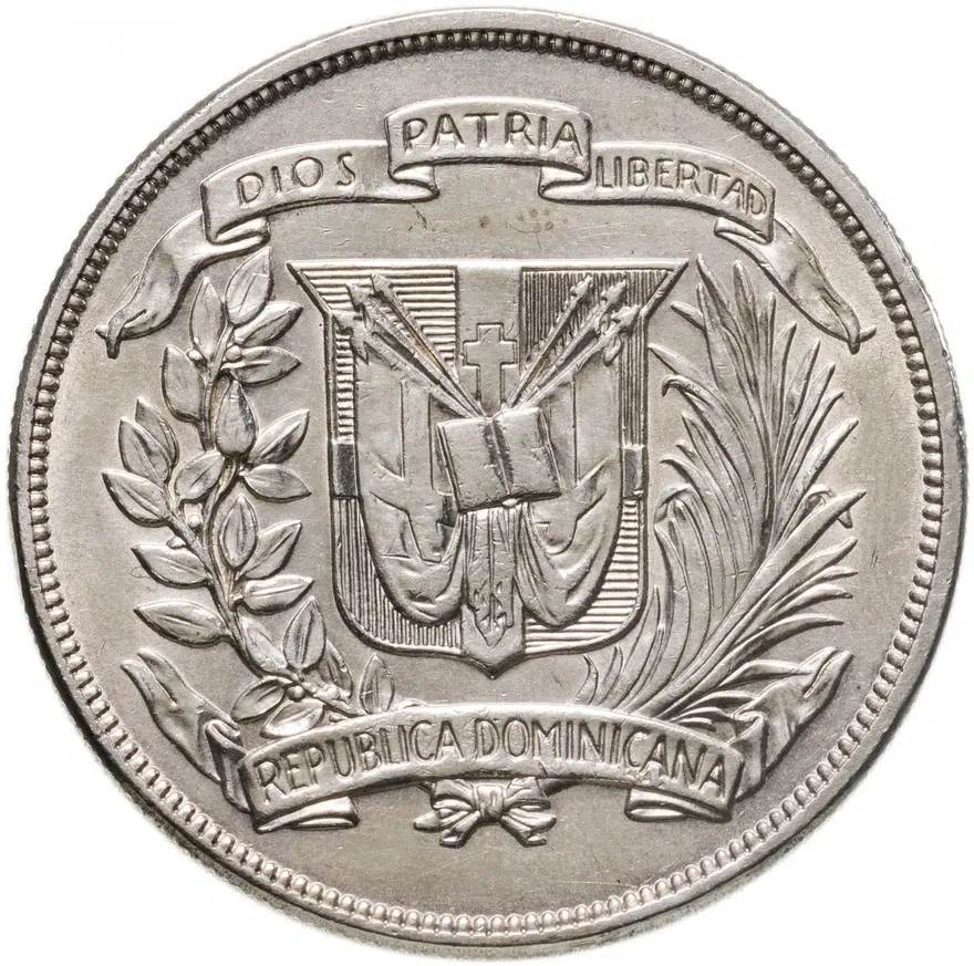Доминикана 1 песо (peso) 1955  25 лет правлению Трухильо, реверс