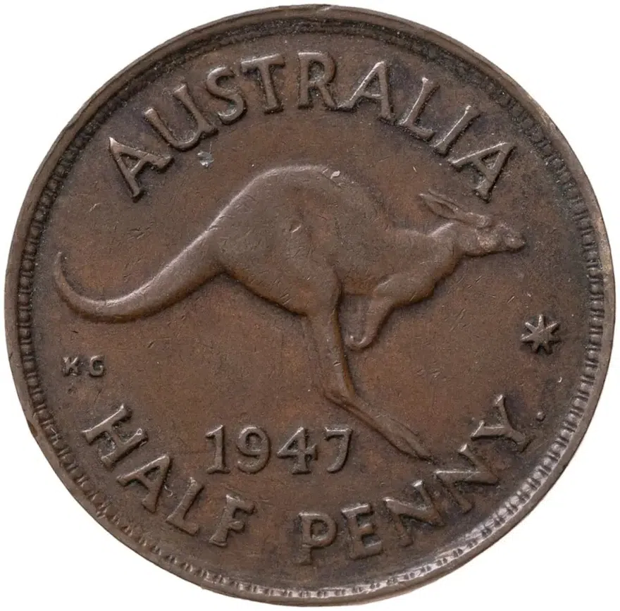 Австралия 1/2 пенни (penny) 1947, аверс