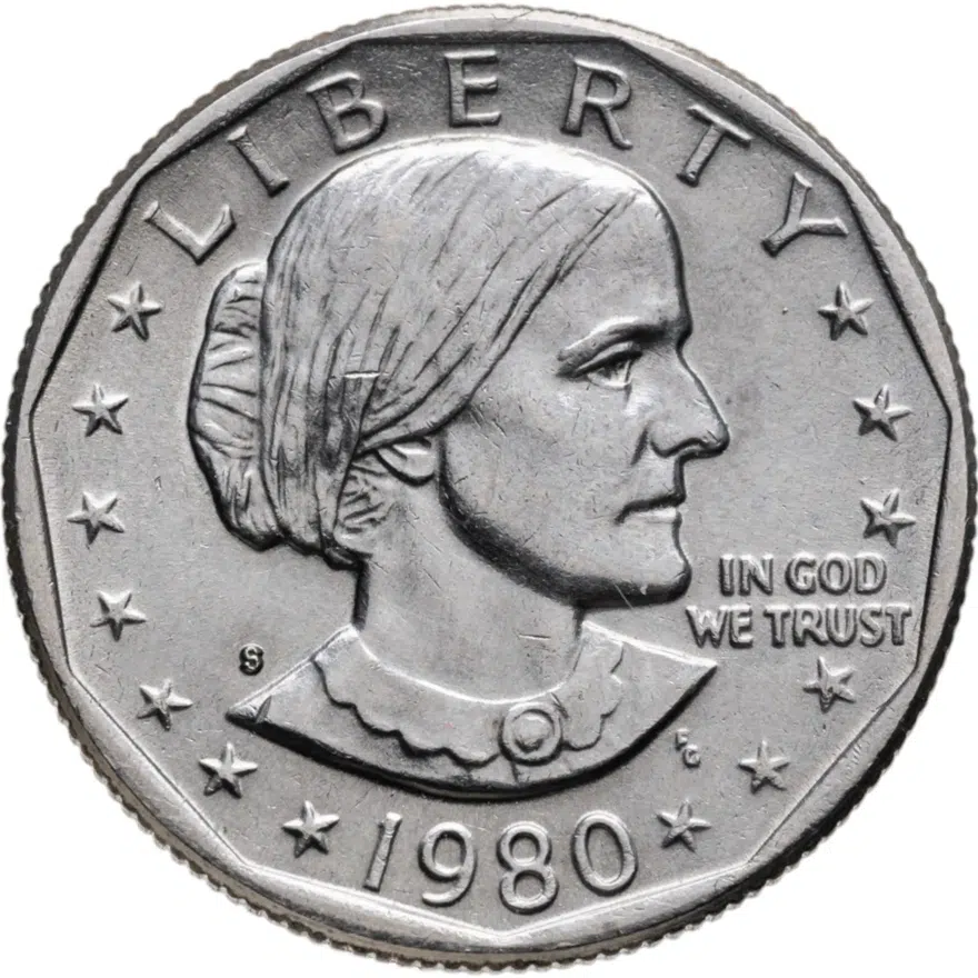 США 1 доллар (dollar) 1980 S доллар Сьюзен Энтони знак монетного двора "S" - Сан-Франциско, аверс