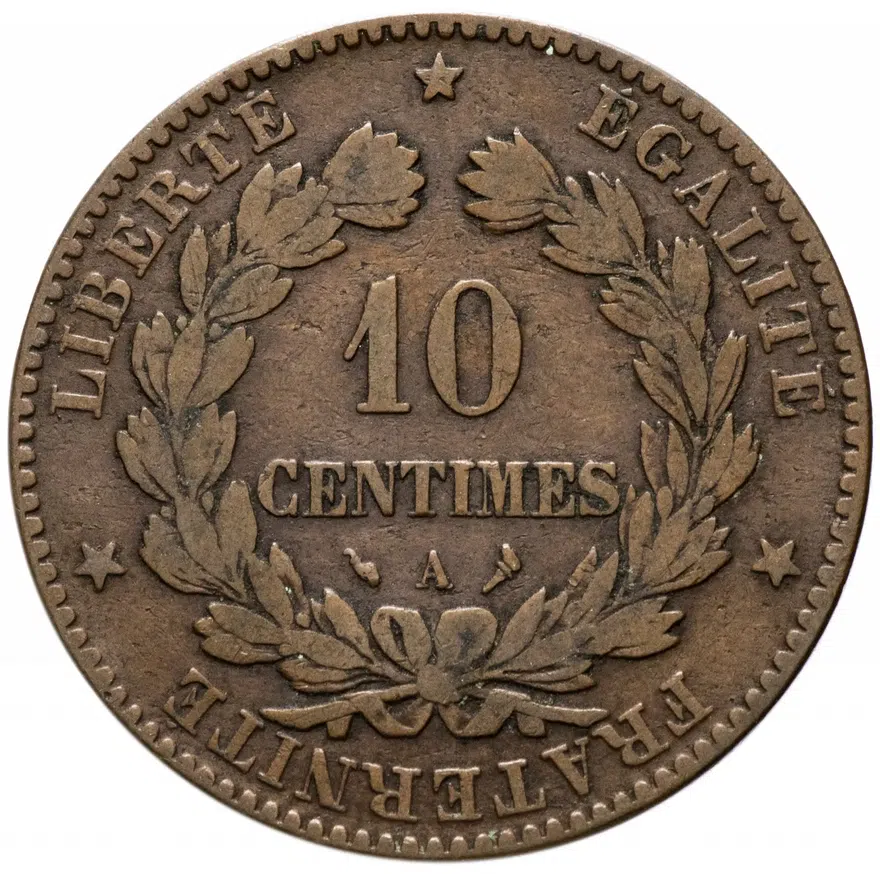 Франция 10 сантимов (centimes) 1897 A, аверс