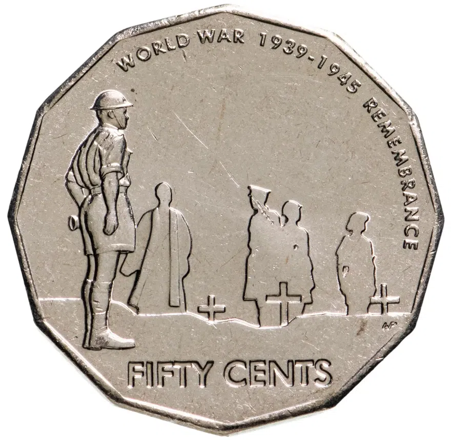 Австралия 50 центов (cents) 2005  60 лет со дня окончания Второй Мировой войны