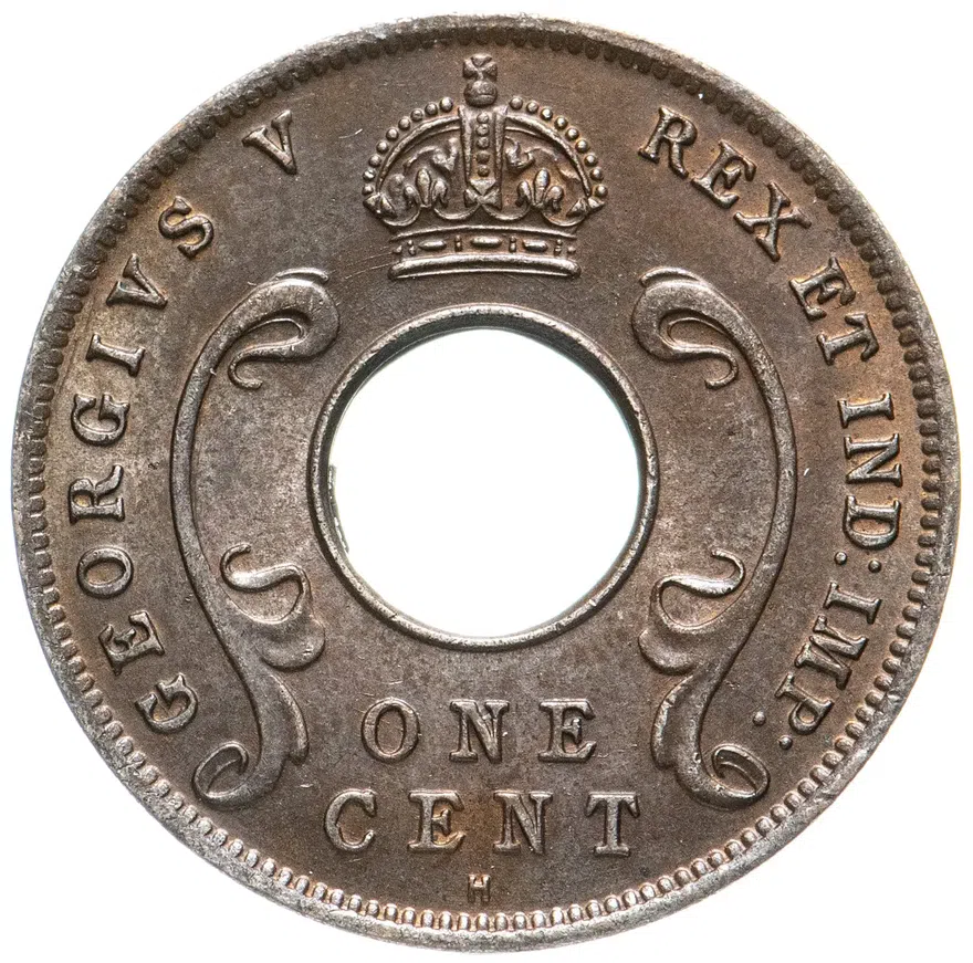 Британская Восточная Африка 1 цент (cent) 1922 знак монетного двора: "H" - Хитон, Бирмингем, реверс