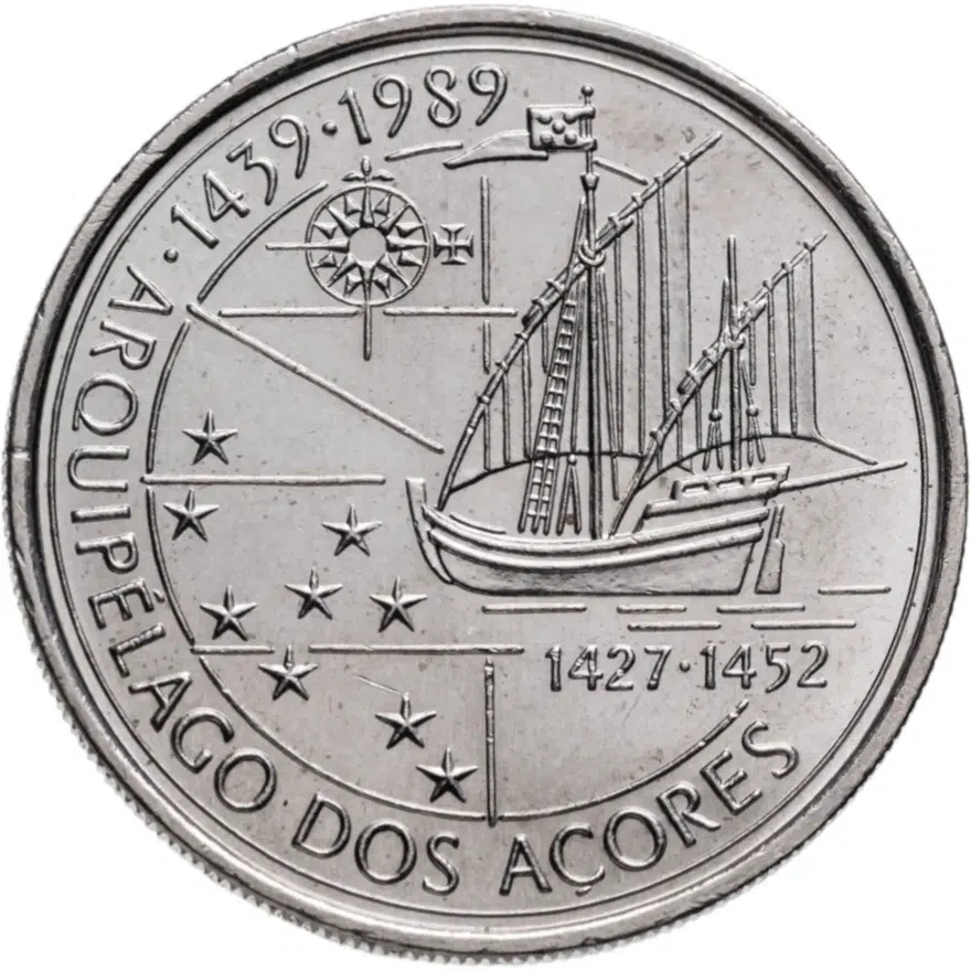 Португалия 100 эскудо (escudos) 1989  Золотой век открытий - Открытие Азорских островов