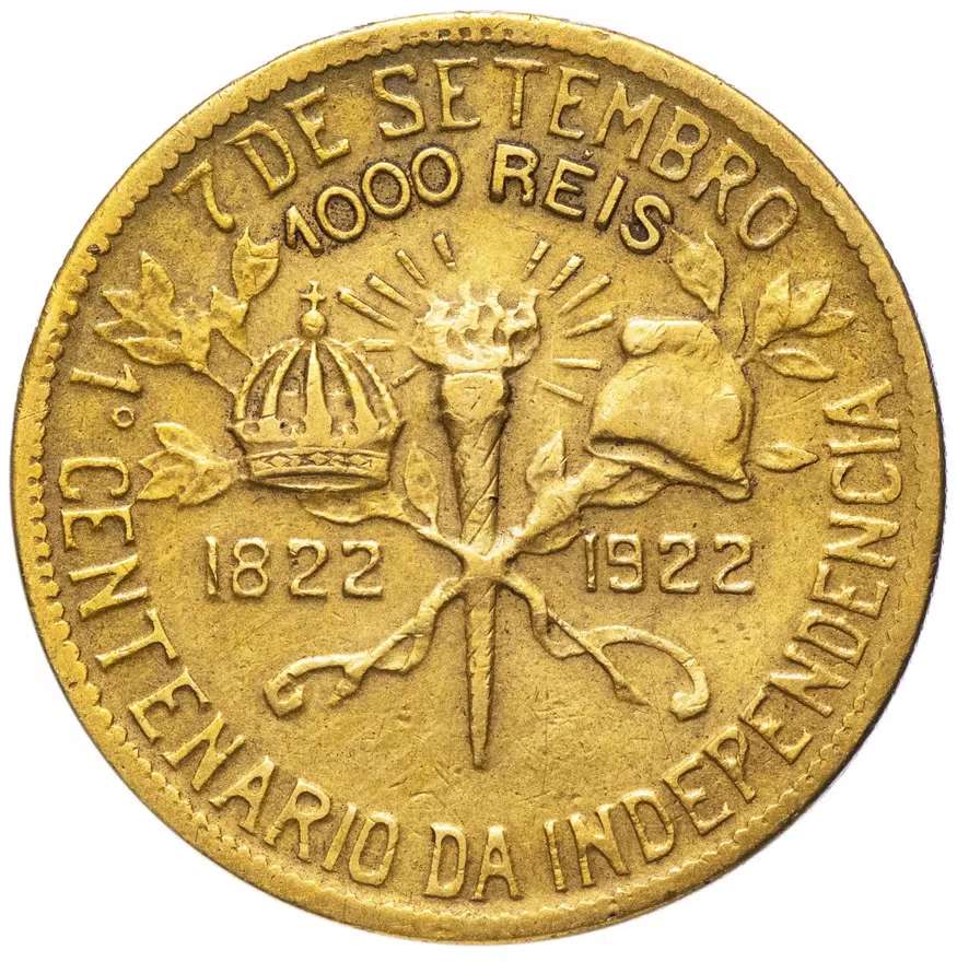 Бразилия 1000 рейс (reis) 1922 "100 лет независимости Бразилии", реверс