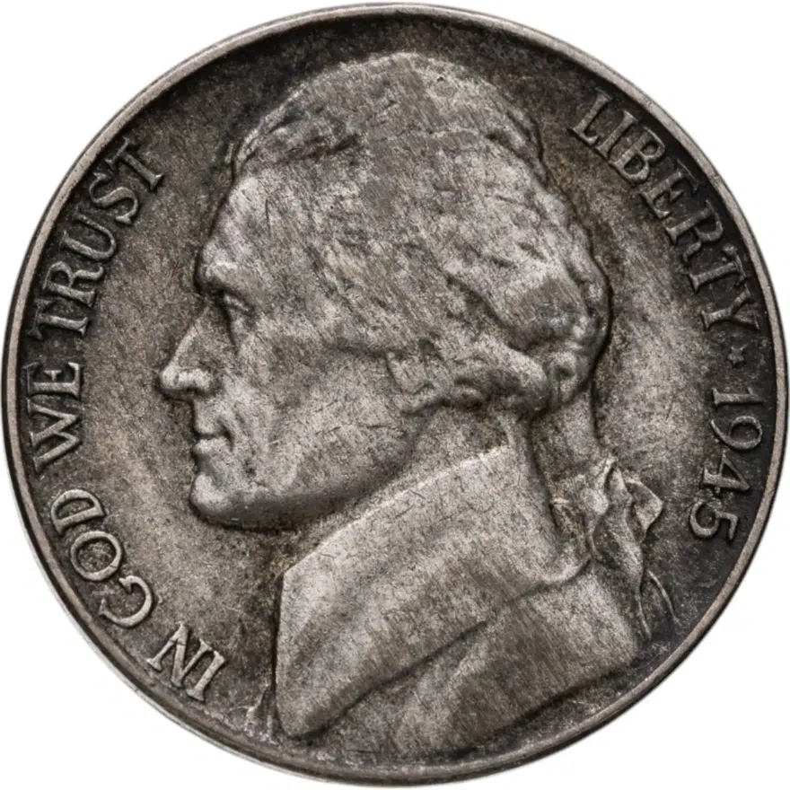 США 5 центов (cents) 1945 Jefferson Nickel (Джефферсон) знак монетного двора "P" - Филадельфия, аверс