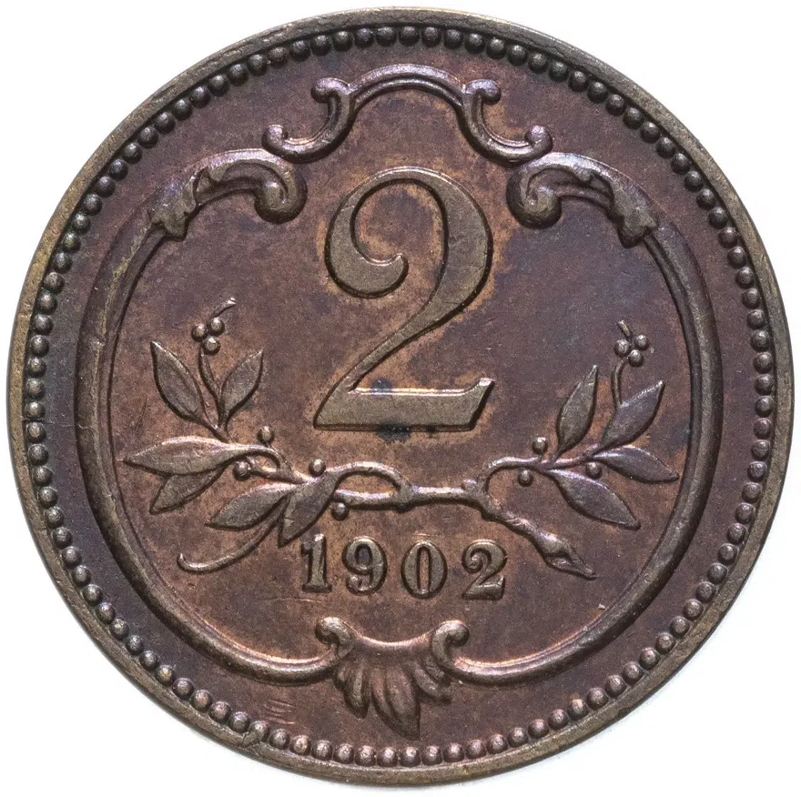 Австрия 2 геллера (heller) 1902